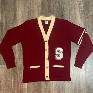 COPY - Vintage A+ SAI Maroon Varsity Cardigan Sweater. Sz Medium